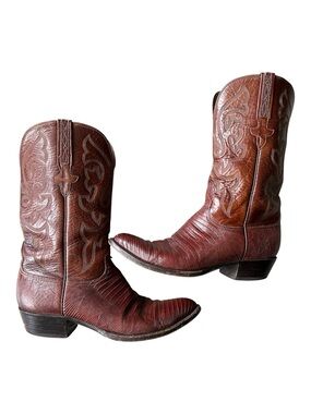 Lucchese Vintage Cowboy Boots Teju Lizard Brown Size 10D Mens